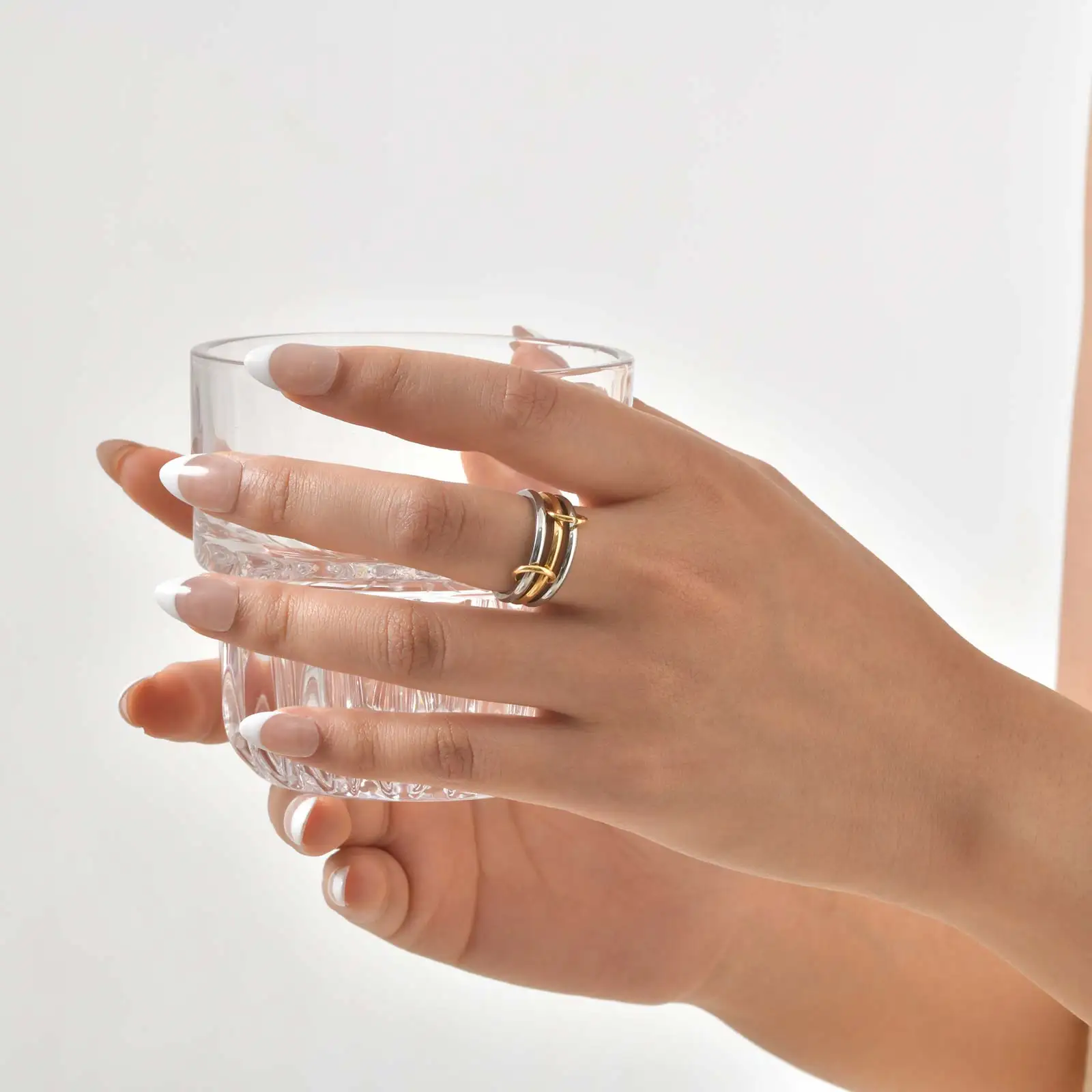 vnox Multilayer Connecting Rings Set stainless steel Mixed color simple round ring Jewelry gifts