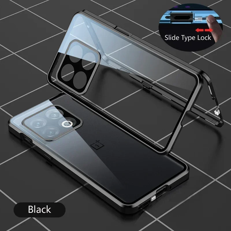 Universal 360° Protection Metal Magnetic Double-Sided Glass Snap Lock Phone Case