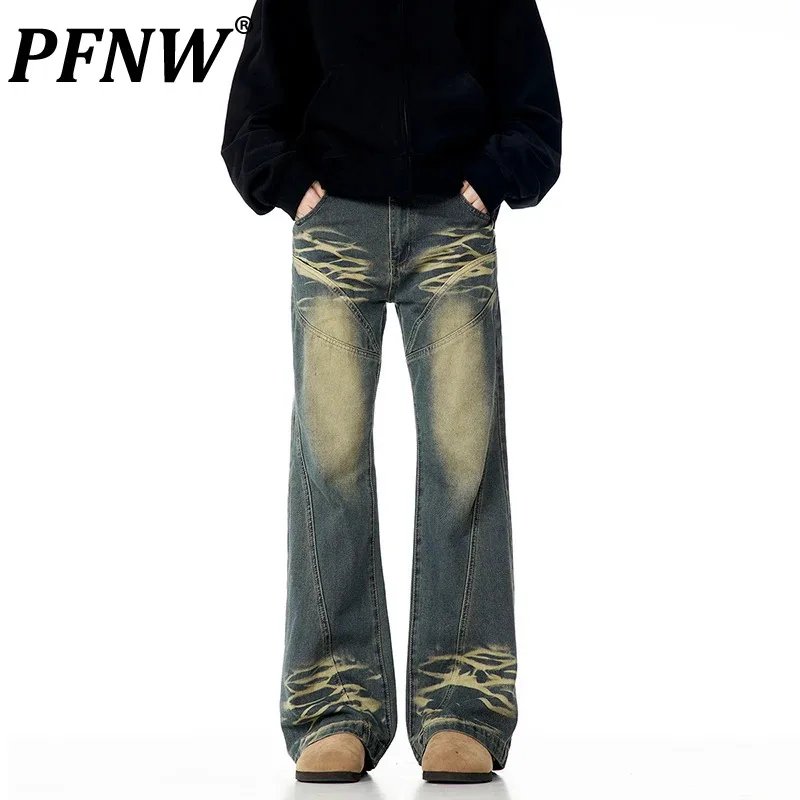 

PFNW Worn Out Men's Jeans High Street Straight Vitnage Male Denim Trousers Washed Casual Pants American Stylish 2024 New 28W2680