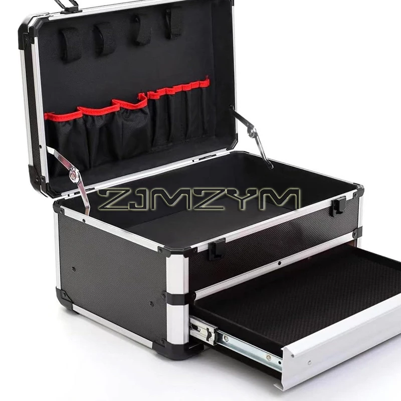 

Aluminum Toolbox With Drawer Metal Tool Case Potable Storage Suitcase Empty Large Tool Box Electrician Organizer Box