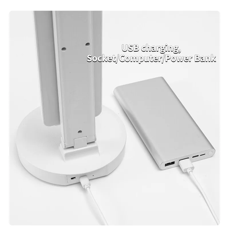 Description Picture 4 of itemLED Clock Table Lamp USB Chargeable Touch Desk Lights 2  Heads  180 Rotate Foldable Eye Protection Desktop Reading Night  Lights