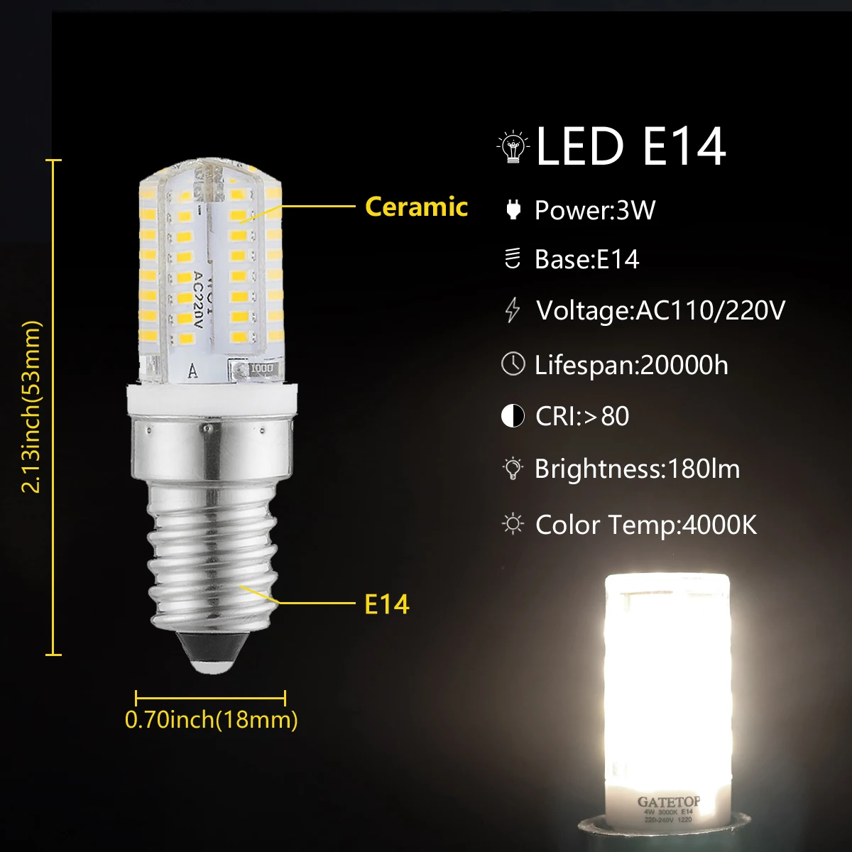 Appliance Led Light Bulbe14 Led Fridge Light Bulb 3w 360° Beam Angle  20000hrs Lifespan