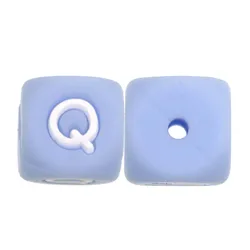 20pcs Square Blue Silicone Letter Beads for Jewelry Crafting and DIY Accessories (Q)