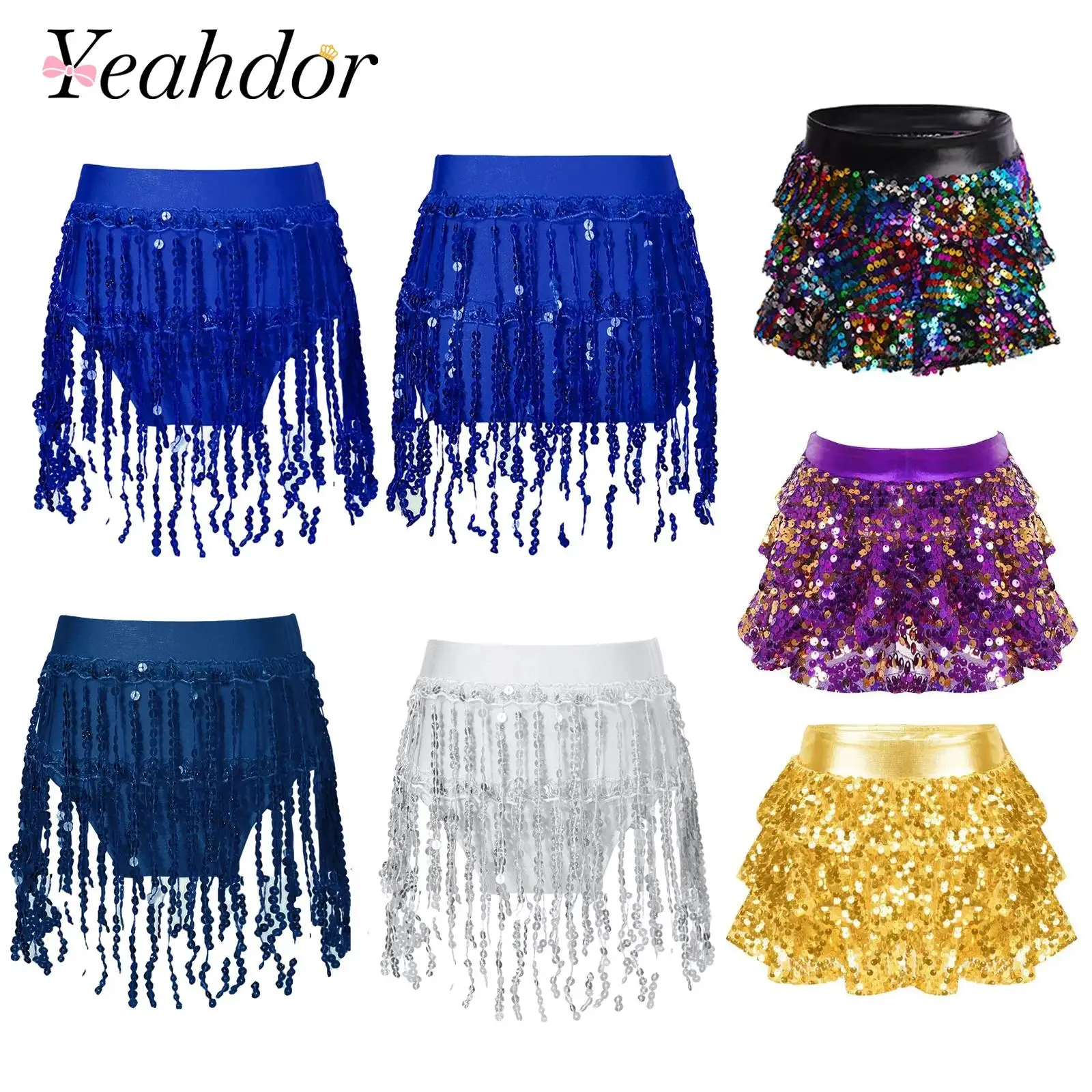 Children Skirts Shiny Sequins Tassels Metallic Dance Fringed Jazz Costume