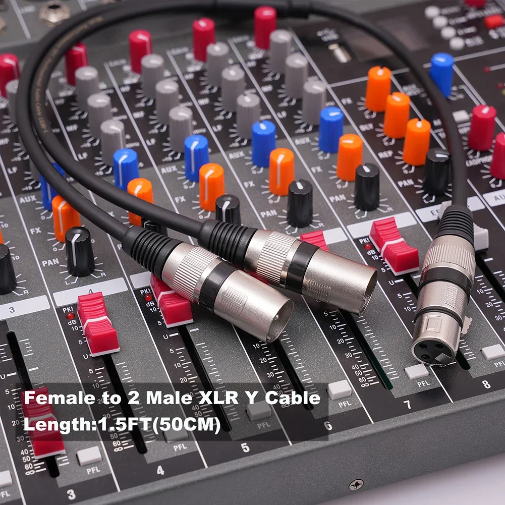 3 Pin XLR Female To Dual XLR Male Cable 50cm 3-Pin XLR Cable Noise Reduction Accessories for Amplifier Mic Speaker
