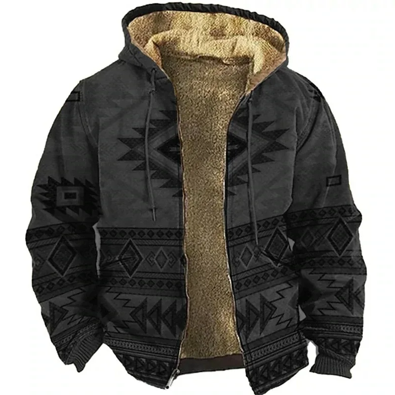 Indian Tribe Pattern Print Hoodie Winter Outwear Long Sleeve Zip Sweatshirt Stand Collar Coat Women Men 3D Clothes 2024