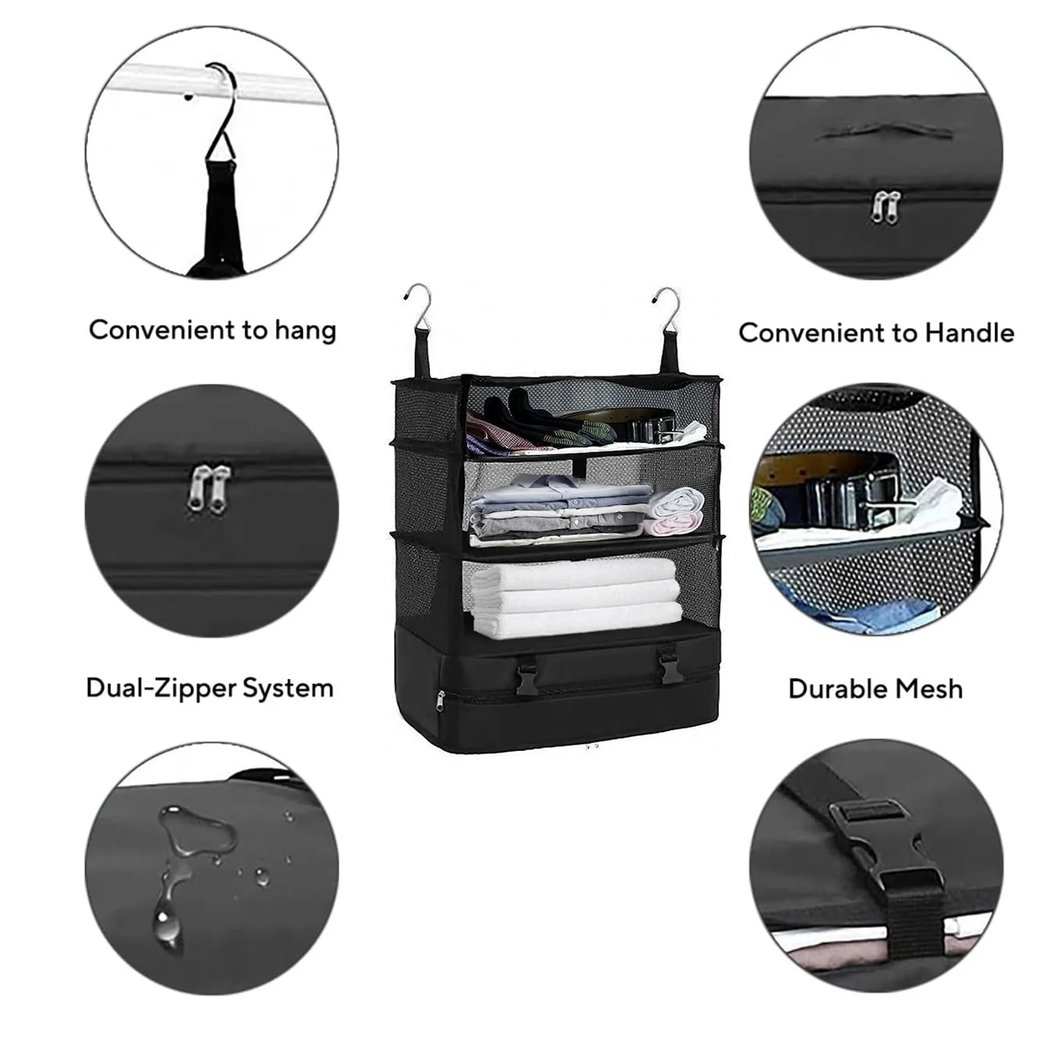 Luggage storage bag hanging packing cube, upgraded nylon fabric portable storage bag 16*10*21 inches, business travel essentials 3