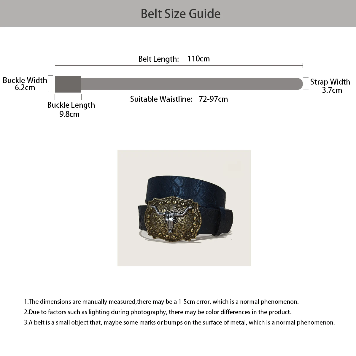 Western-Cowboy-Gürtel für Damen und Herren, Stier-Schnalle, Blumenmuster, gravierter schwarzer Bund, Gothic-Accessoires, modisches Design, Jeansgürtel – Detail 1