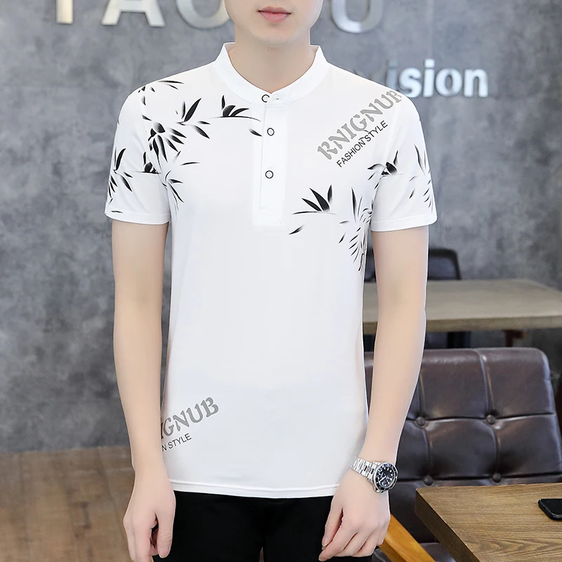 

Spring 2024 New Solid Color short Sleeve T-shirt Men's Breathable Sports Casual Cotton stand-up collar short sleeve T-shirt