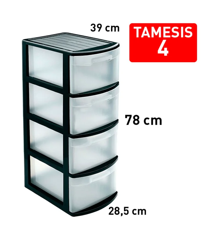 Tradineur - Cajonera estrecha, plástico, modelo Támesis, 4 cajones  transparentes, torre de almacenaje, oficina, hogar (Negro, 7 - AliExpress