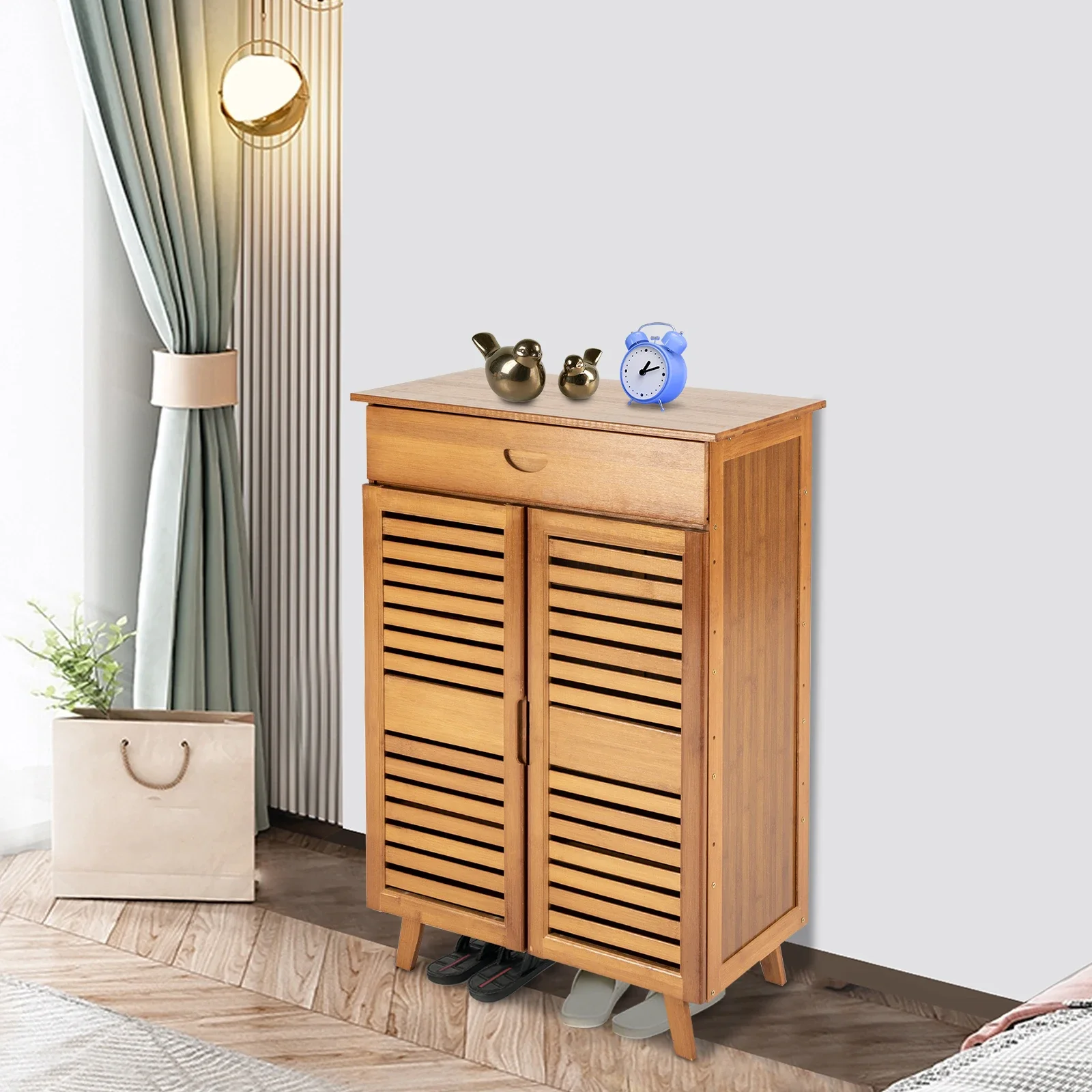 Retro 5 Tier Shoe Rack Classic Passageway Storage Cabinet with Drawer for Home Living Room Bedroom Chic Shore Hanger Tools 5
