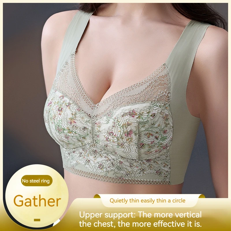 New Ice Silk Traceless Pregnant Women's Breastfeeding Underwear Thin Lace Print Soft Comfortable Integrated Sports Women's Bra 2