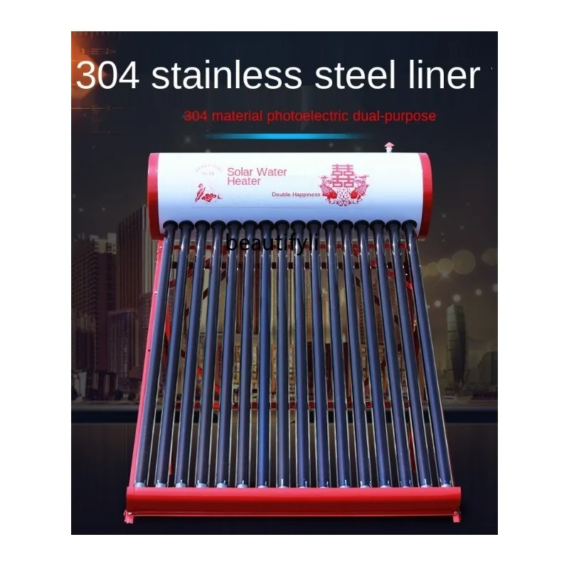 TT Household Photoelectric Dual-Purpose Solar Water Heater 304 Stainless  Steel Thickened Water Tank Liner Purple GoldTubeFactory