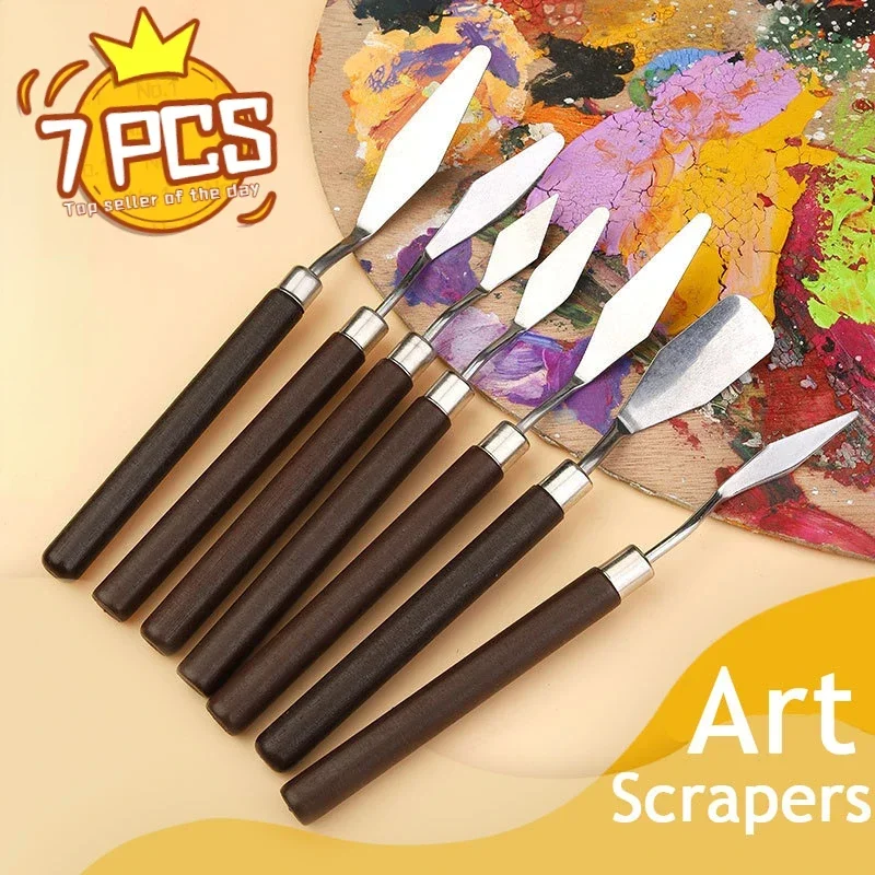 Oil painting knife 7Pcs stainless steel oil painting palette knife artist spatula art scraper tool cake baking supplies