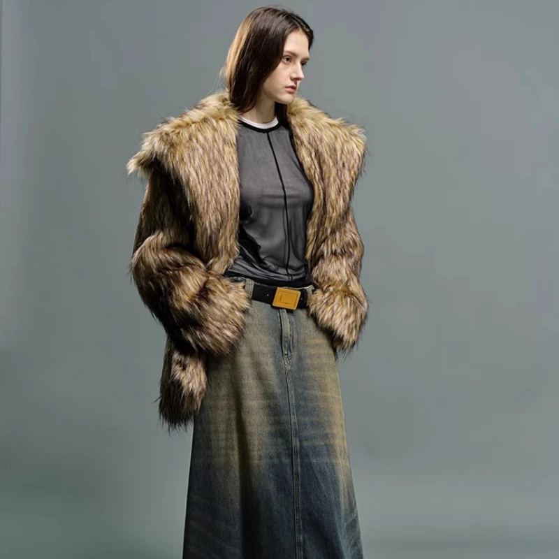 Luxury Brands Winter Faux Fur Coat Women Plus Size Thick Warm Fur Jacket Long Sleeve Suit Collar High Quality Coats