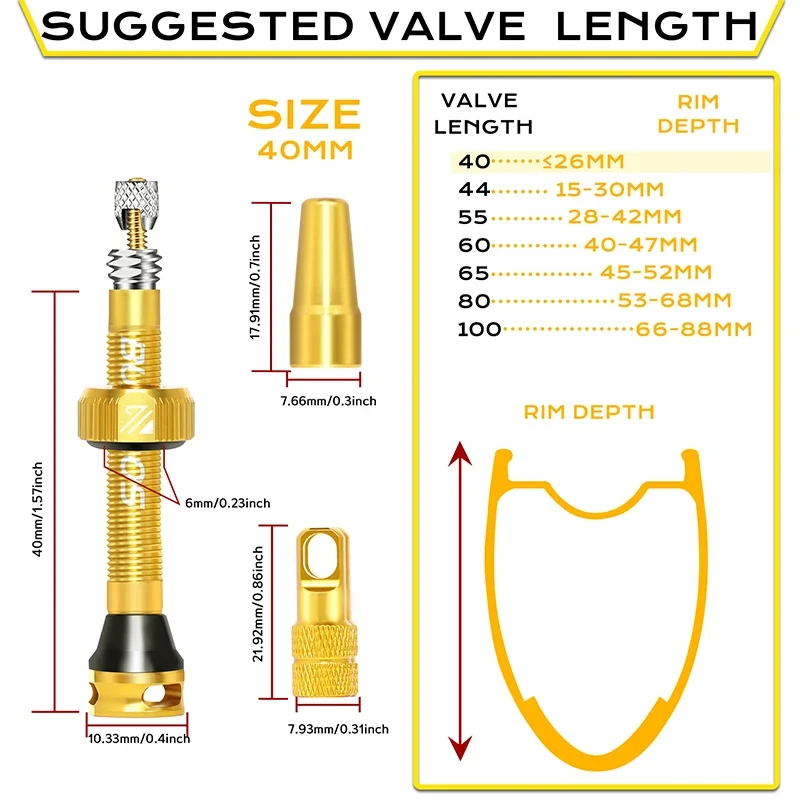 Valves Tubeless Bucklos 40mm - Aluminium CNC - VTT Vélo De Route (Lot De 4)