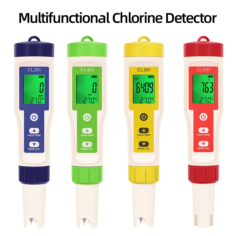 PH/CL2/H2/ORP/Temperature Meter Chlorine Detector Digital Water Quality Tester