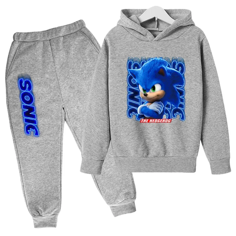 Conjuntos de ropa para bebés y niñas de Sonic, sudaderas con capucha y pantalones de Sonic, conjunto de 2 piezas, traje de cumpleaños de 4 a 14 años, chándales para niños