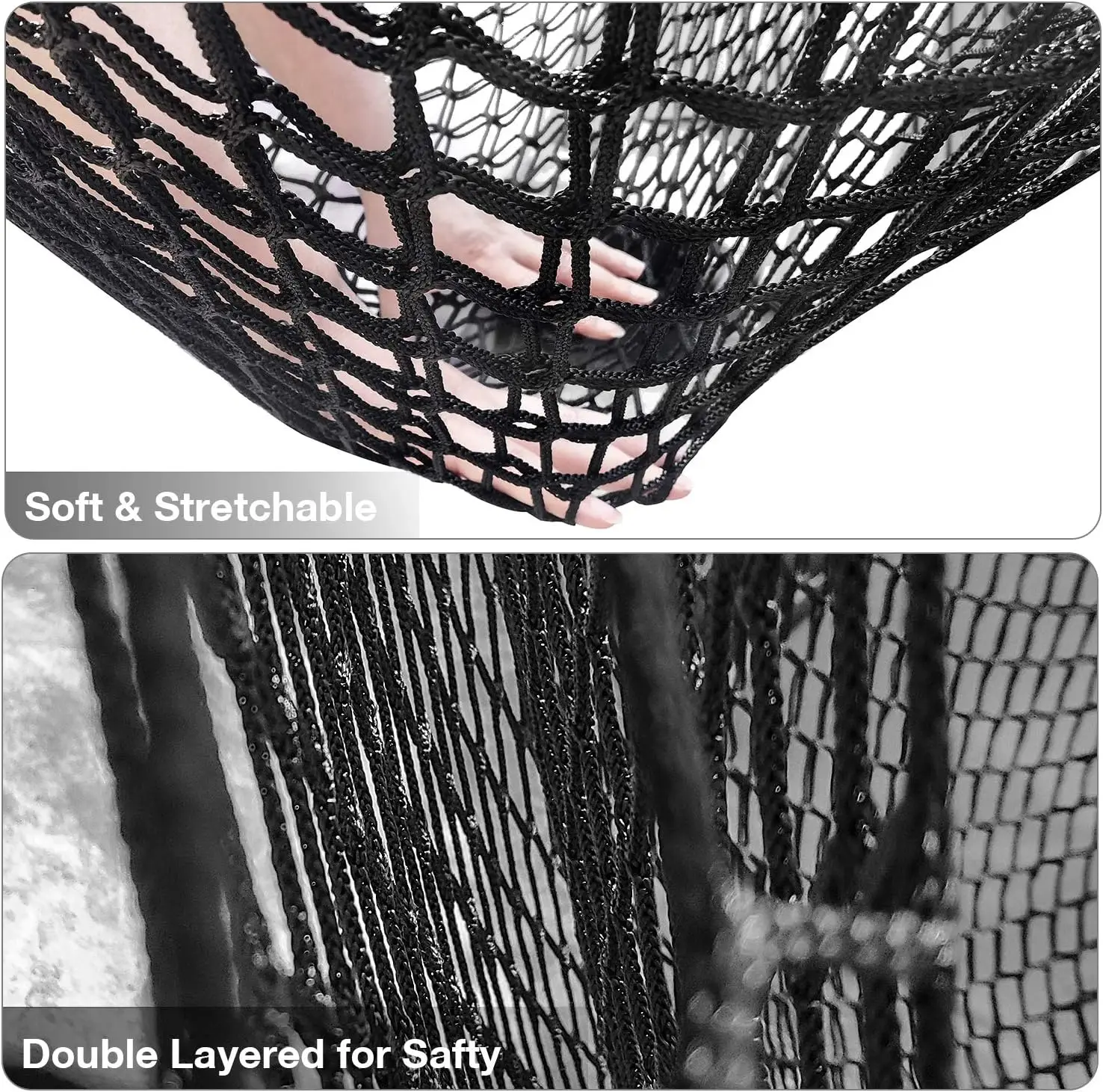 Black 6.5 x 9.8 ft Large Outdoor Hammock Netting Loft Rope Kids Backyard Climbing