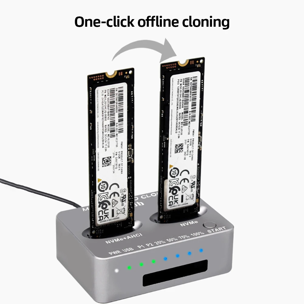 듀얼 베이 외장 하드 디스크 박스, M.2 NVME SSD 클론, USB 3.2 C 타입 NVME 도킹 스테이션, M2 SSD M 키 SSD용 M.2 M.3 NVME PCI-E