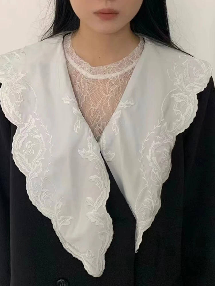 [LANMREM] Lace Spliced Mid-length Blazers For Women Double Breasted Long Sleeve Office Lady Jackets 2024 Spring New 26D8895