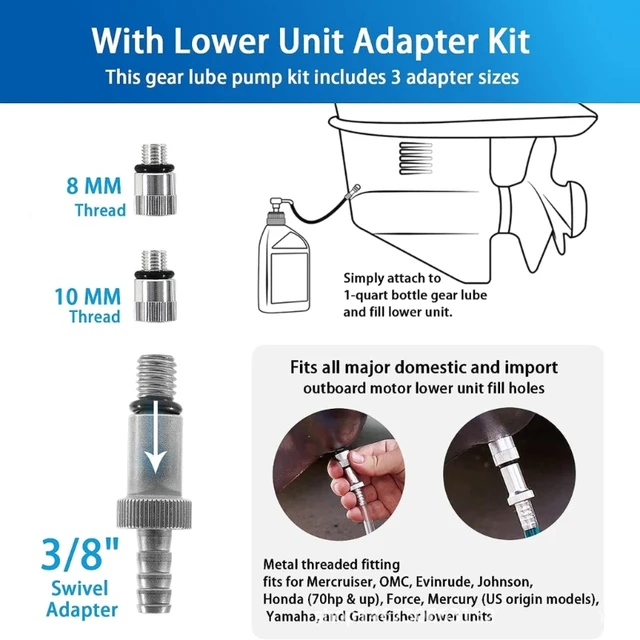 Aceite Para Engranajes De Motor Fueraborda Con Adaptadores - Lubricación Profesional, Incluye 3 Adaptadores (8 Mm Y 10 Mm)