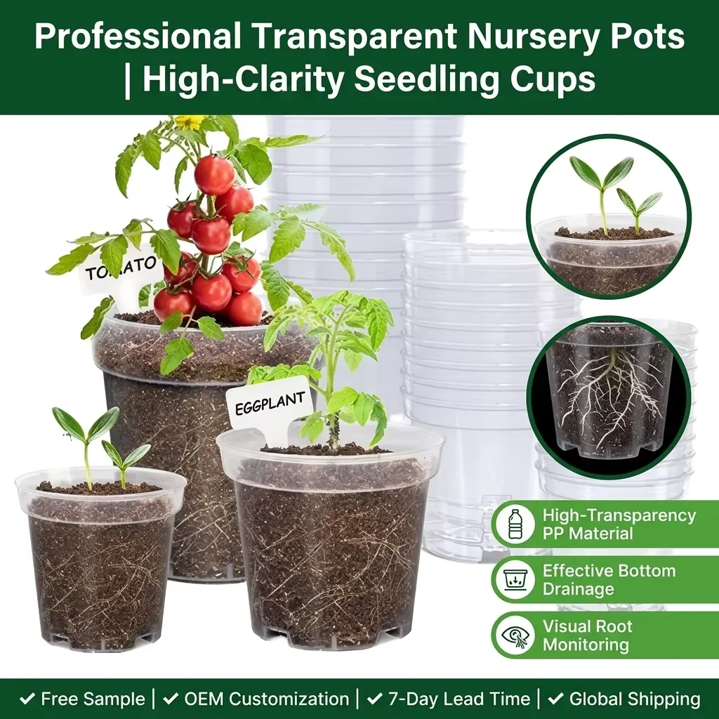 Thickened Transparent PP Flower Pot with Drainage Holes Root Control Seedling Pot Indoor Horticultural Planting Pot