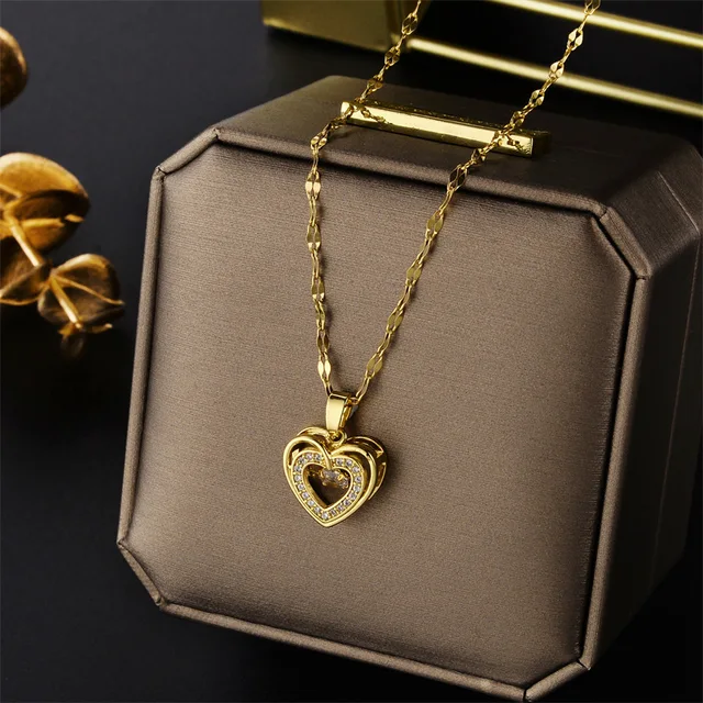 Collier avec pendentif en forme de cœur battant en cristal pour femmes, mode coréenne, chaîne de clavicule en acier inoxydable, bijoux de mariage Sexy 1