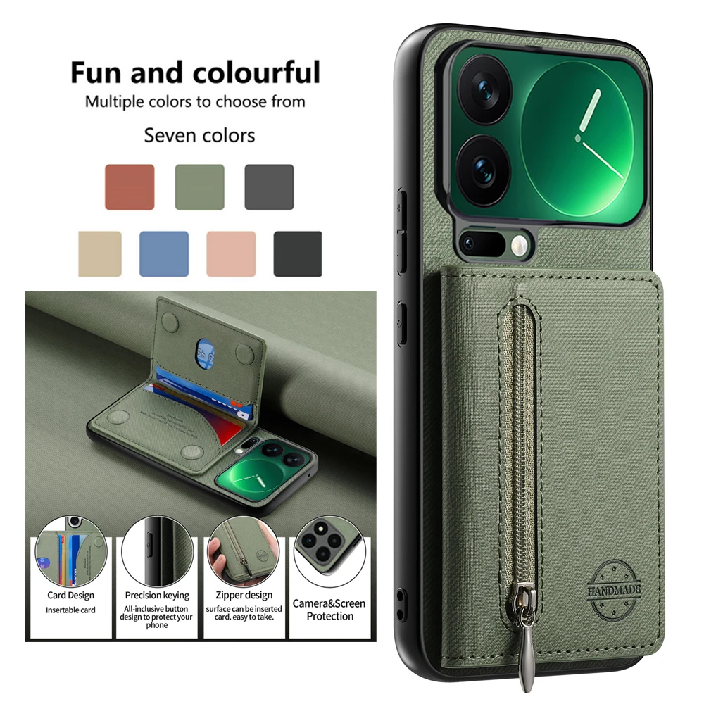 Luxury Leather Zipper Wallet Phone Case with Card Holder