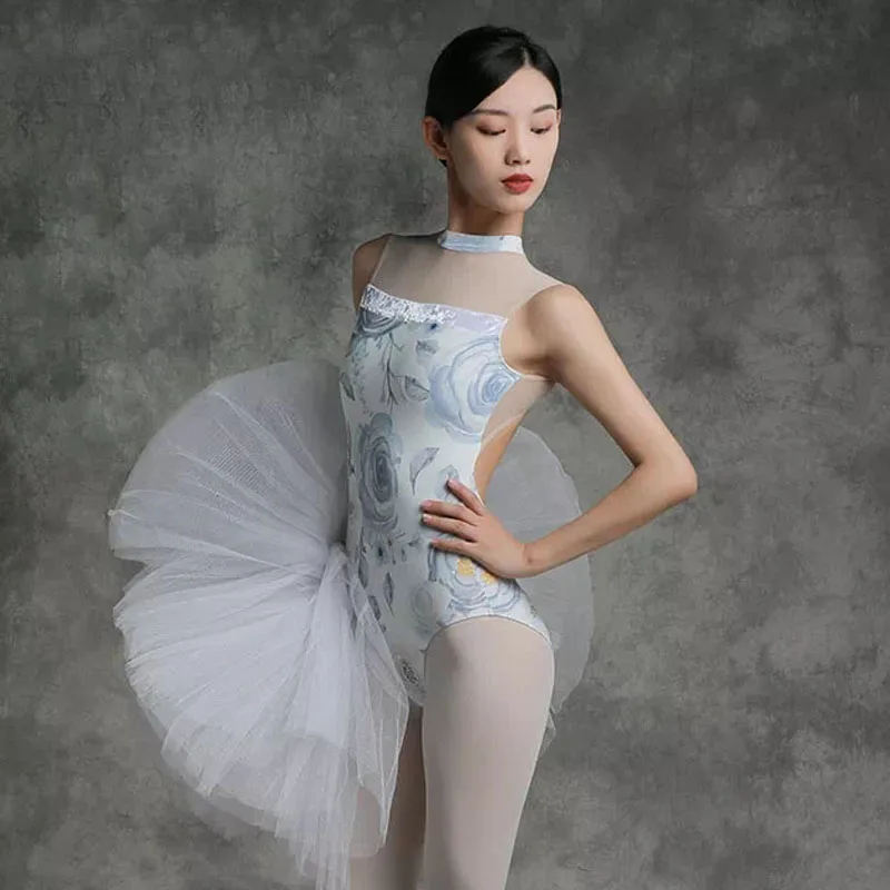 2024 New Sexy Ballet Leotard for adult Training Dance wear high Collar printing Bodysuit women Ballerina Swimwear