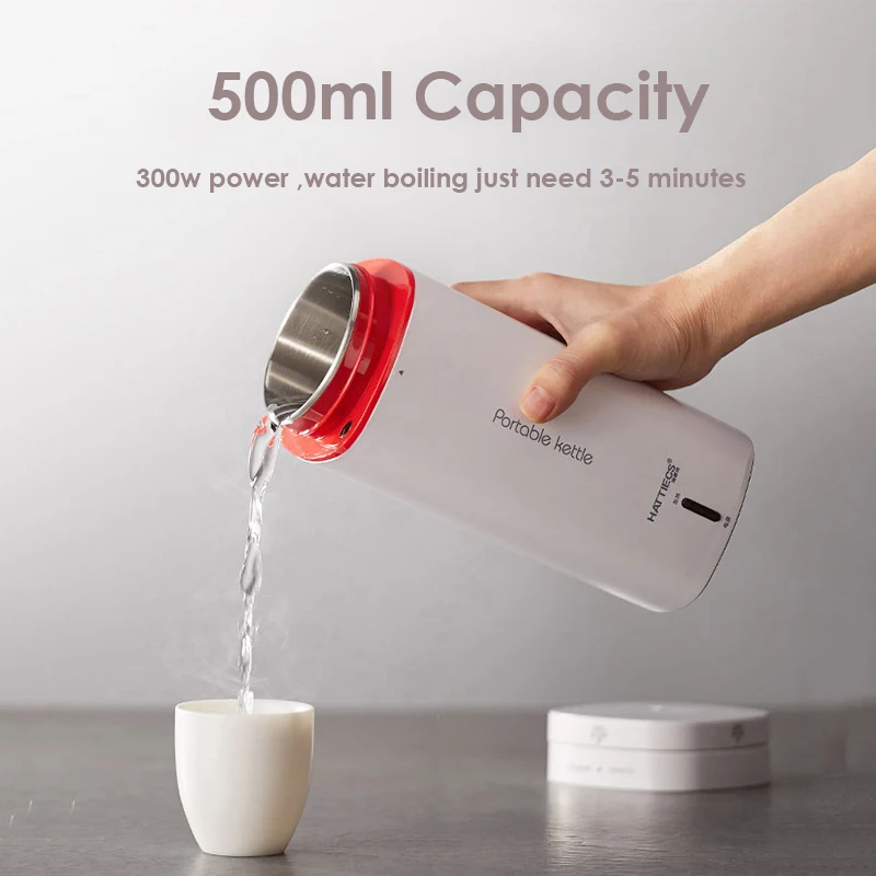 Electric Water Kettle Portable 500ML Thermo Pot Fast Boiling 220V Travel Outdoor Kettle Heater Insulable Water Boiler