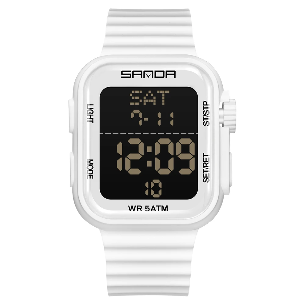 SANDA Men's Waterproof Digital Sports Wristwatch with LED Stopwatch & Silicone Strap