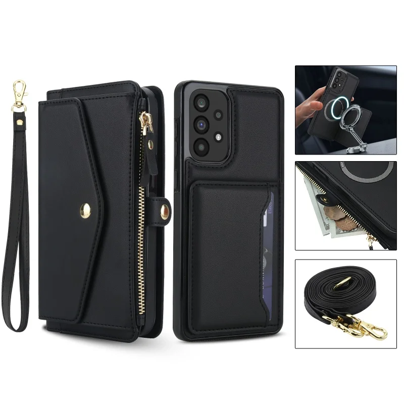 Elegant Leather Multi-Functional Wallet Phone Case with Lanyard Attachment