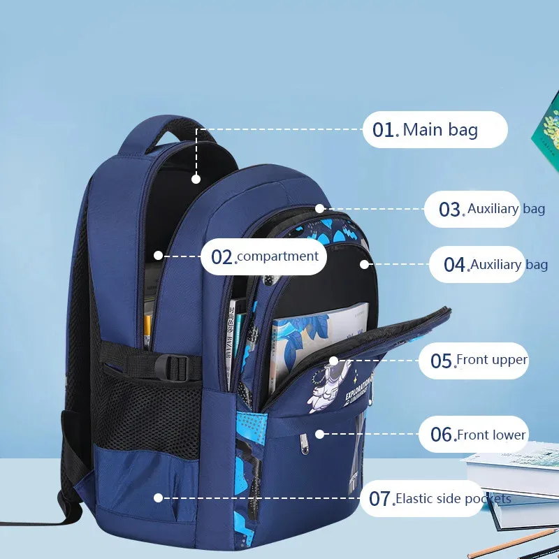 Children's Burden Reduction Backpack Boy Astronaut School Children's Backpack Waterproof Primary School Backpack
