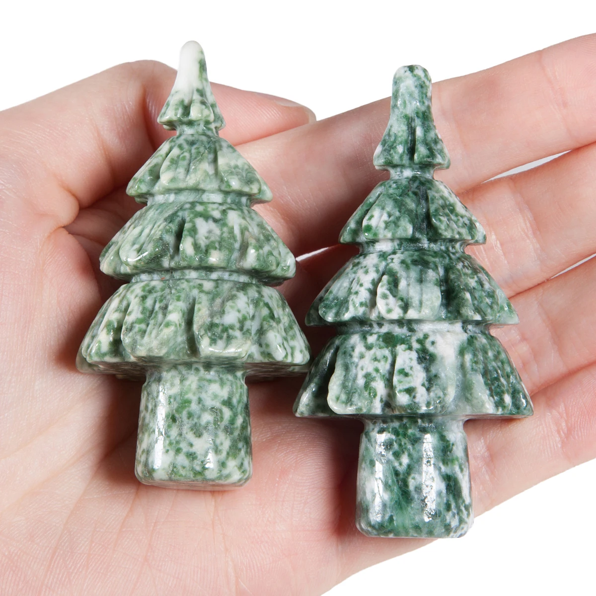 Mini Christmas Tree Healing Green Spot Jasper Stone Statue Wishing Tree Figurine For Christmas Party Home Table Decor