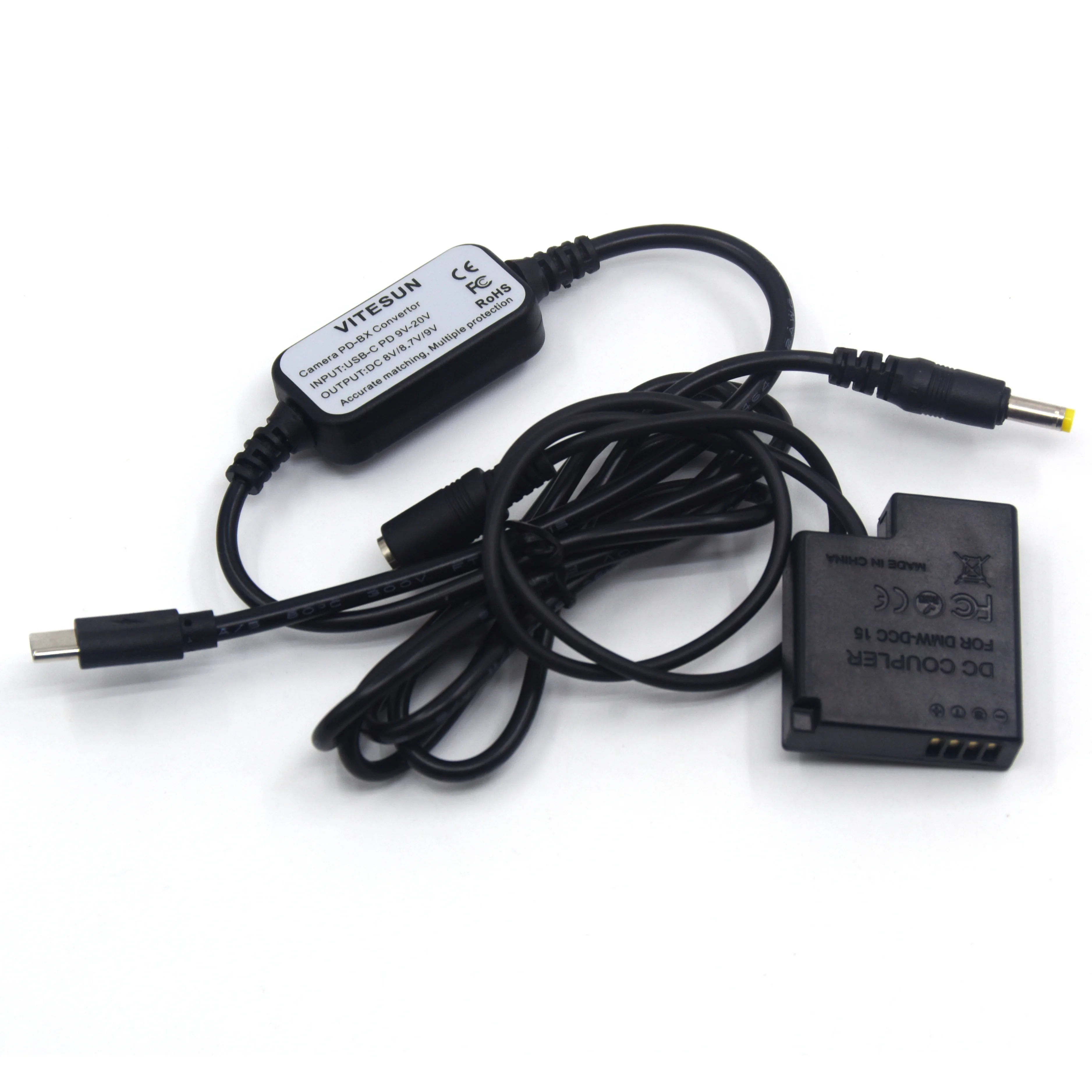 Vitesun USB Type C Power Adapter Cable + DMW-DCC15 Coupler DMW-BLH7 BLH7PP BLH7E Dummy Battery for Lumix DMC-GM5 GF7 GF8 GM1
