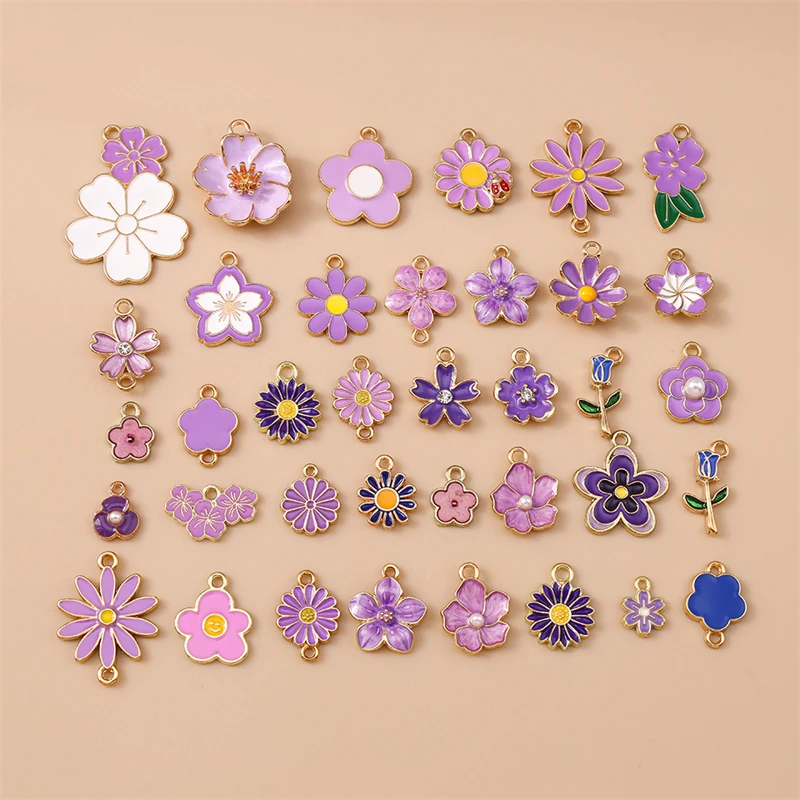 10/20 Stück zufällig gemischte Emaille-Blumenanhänger für die Herstellung von Ohrringen, Halsketten, Armbändern, DIY-Bastelarbeiten, Schmuckzubehör – Detail 10