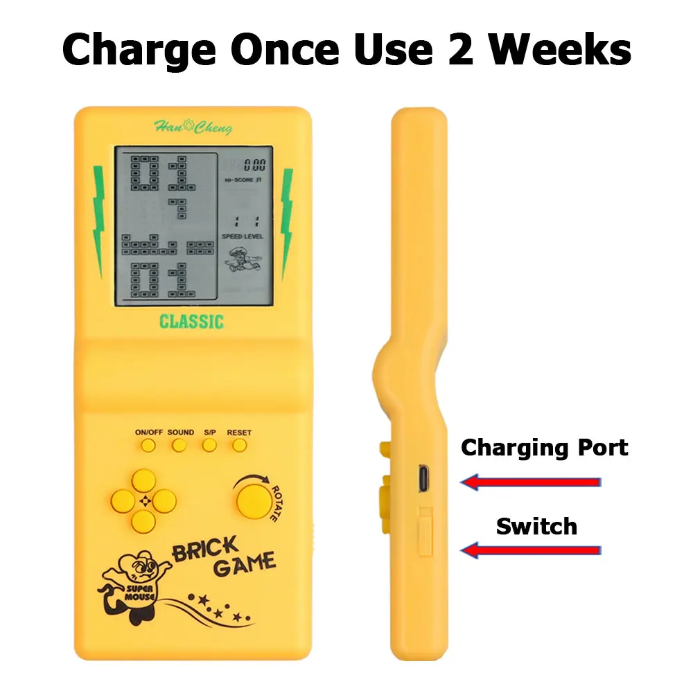 Rechargeable Retro Handheld Game Player Type-C Charge Nostalgic Game Console with Switch for Tetris Machine Boy Puzzle Toys Gift