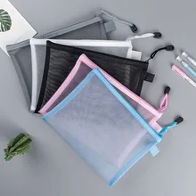  1Pc A4 A5 A6 Transparent Nylon Mesh Zipper Document Bag Paper File Folder Book Pencil Pen Case Bag Office Student Supply 