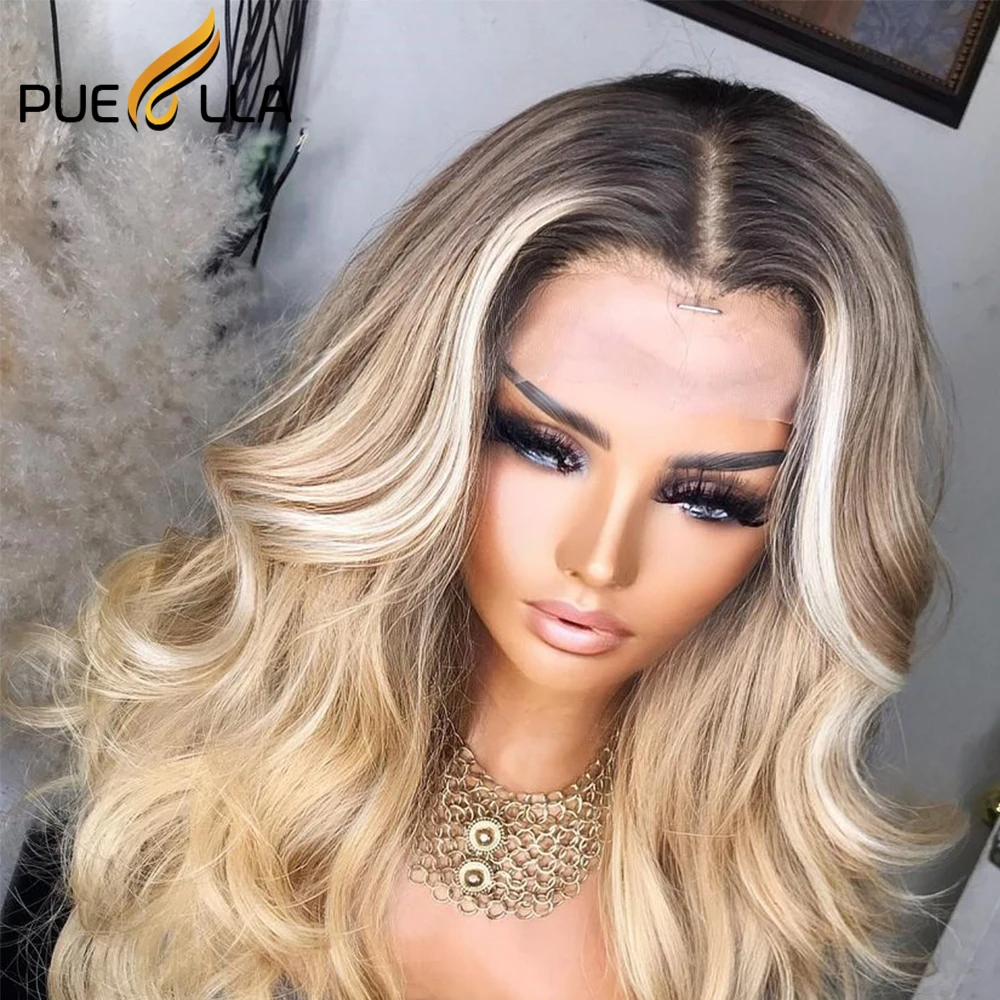 Transparent HD Lace 13x6 Frontal Wig Body Wave Blonde Ombre Wig Brazilian For Women Human Hair all for 1 real and free shipping