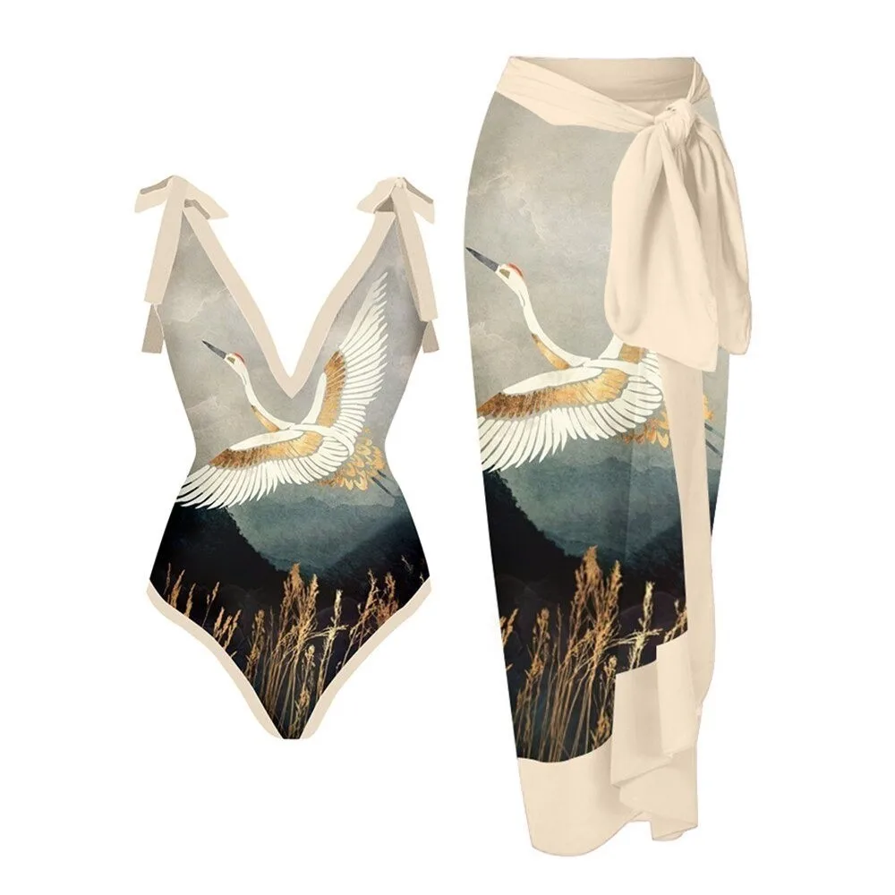 

2023 New Sexy One Piece Swimsuit Women's European and American Bikini Lace-up Swimsuit Outfit Long Dress Chiffon Bikini