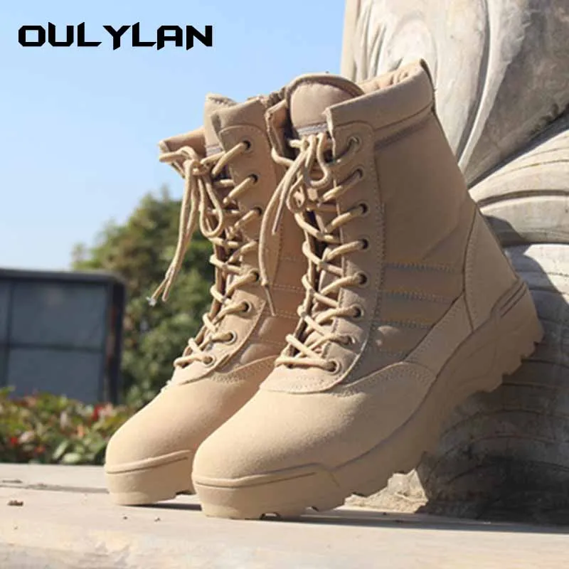 

Outdoor Tactic Boots Zipper Man Climbing Shoes Desert Fight Ventilate Ankle Boots Leathering Army Green Black