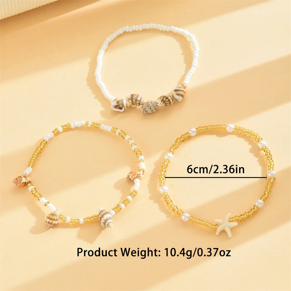 3pcs/Set Cute Starfish Shell Conch Pearl Anklets For Women Rice Beads Foot Chain Ankle Bracelet Beach Jewelry Summer Accessories