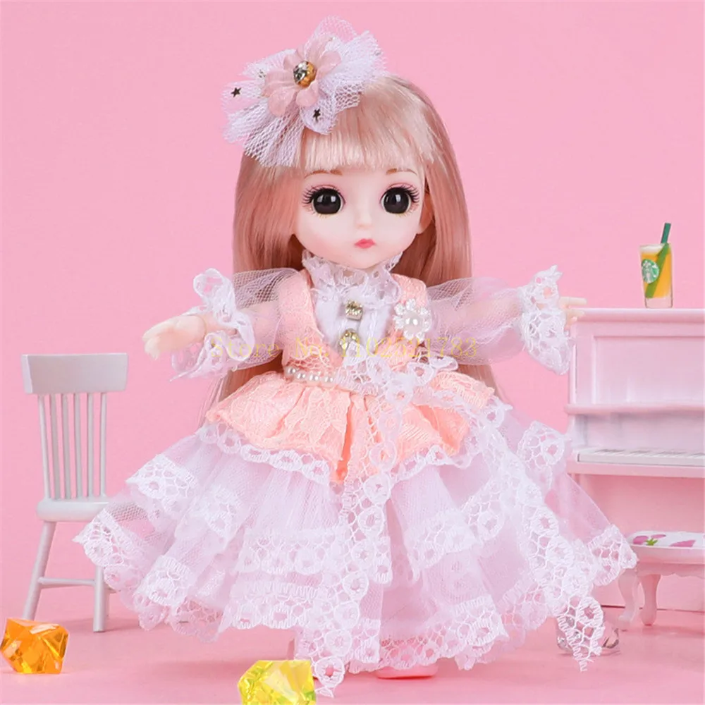 

Adorable 16cm BJD Doll with Clothe Shoes, Little Princess Action Figure Movable 13 Joints Sweet Face Miniature Gift Toy for Girl