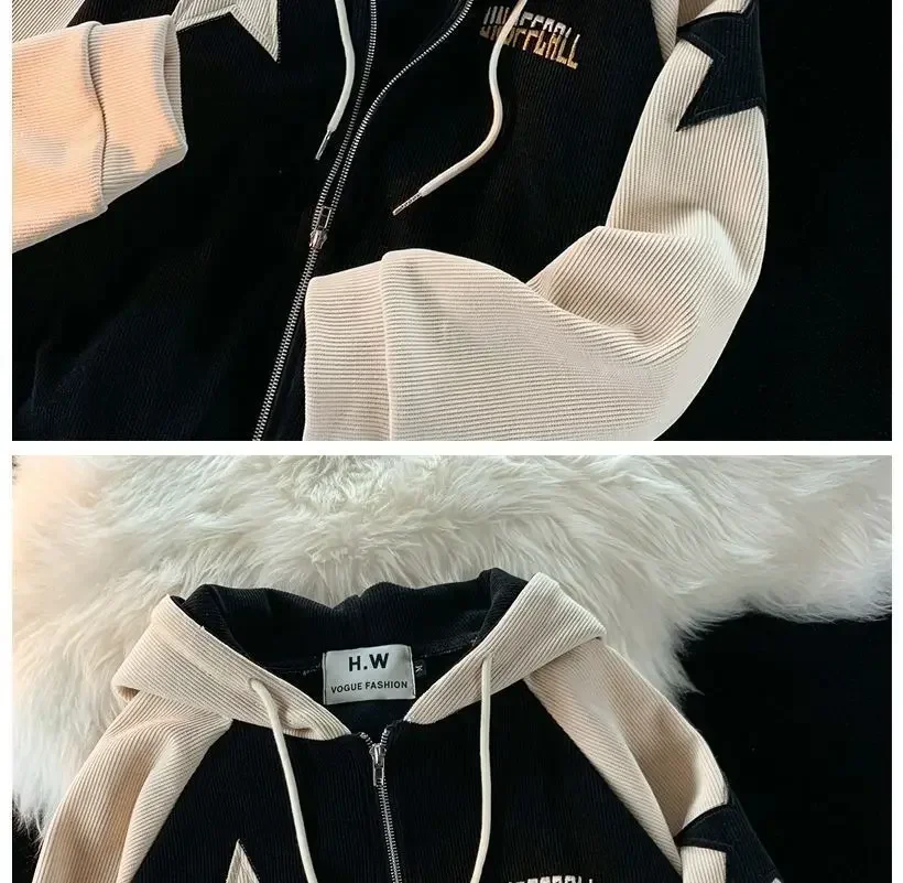 2024 New Harajuku Popular Vintage Corduroy Zipper Hoodie