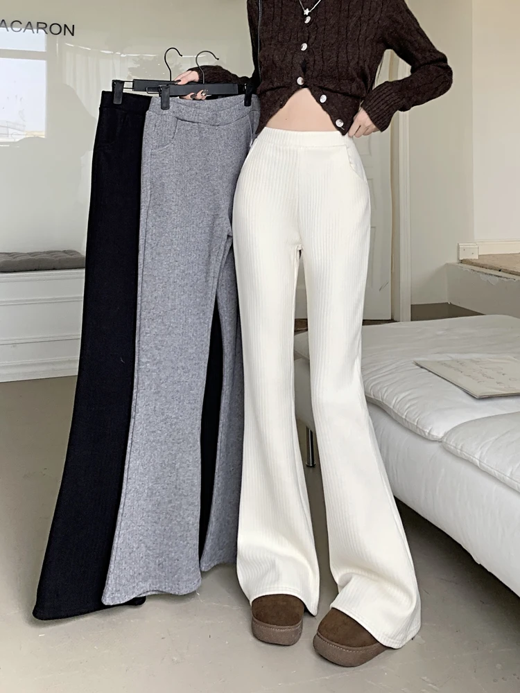 Women's Velvet And Thickened Casual Pants 2024 Winter High Waisted Straight Leg Pants Thickened Micro Flared Casual Pants