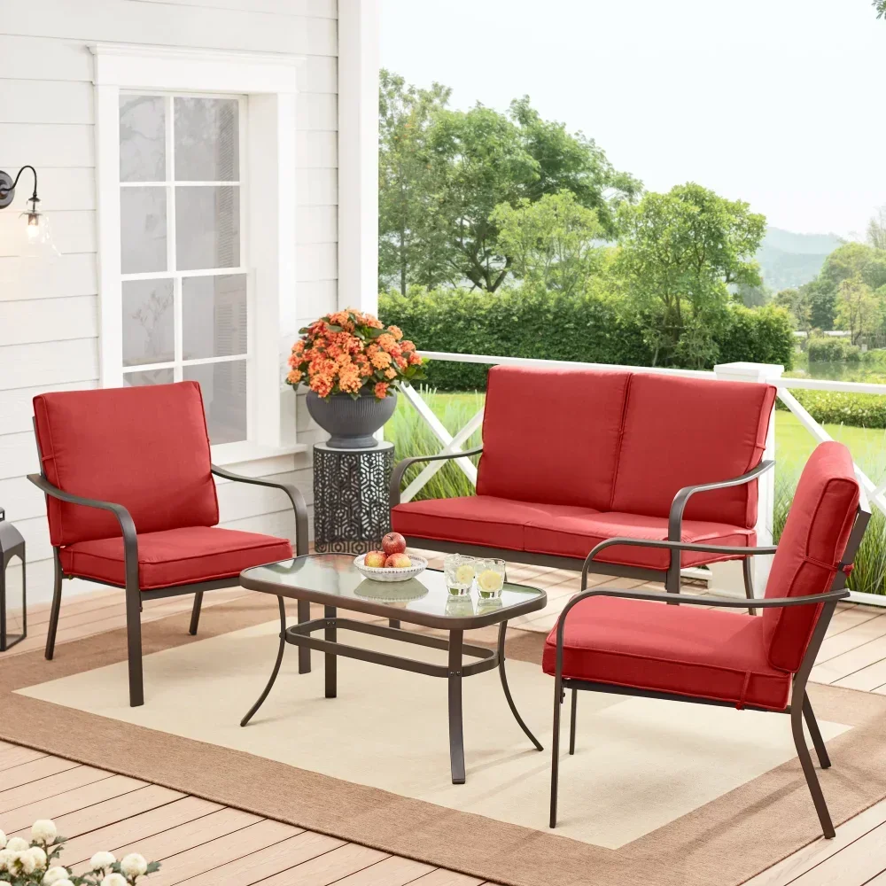 

4-Piece Steel Outdoor Patio Conversation Set, Red
