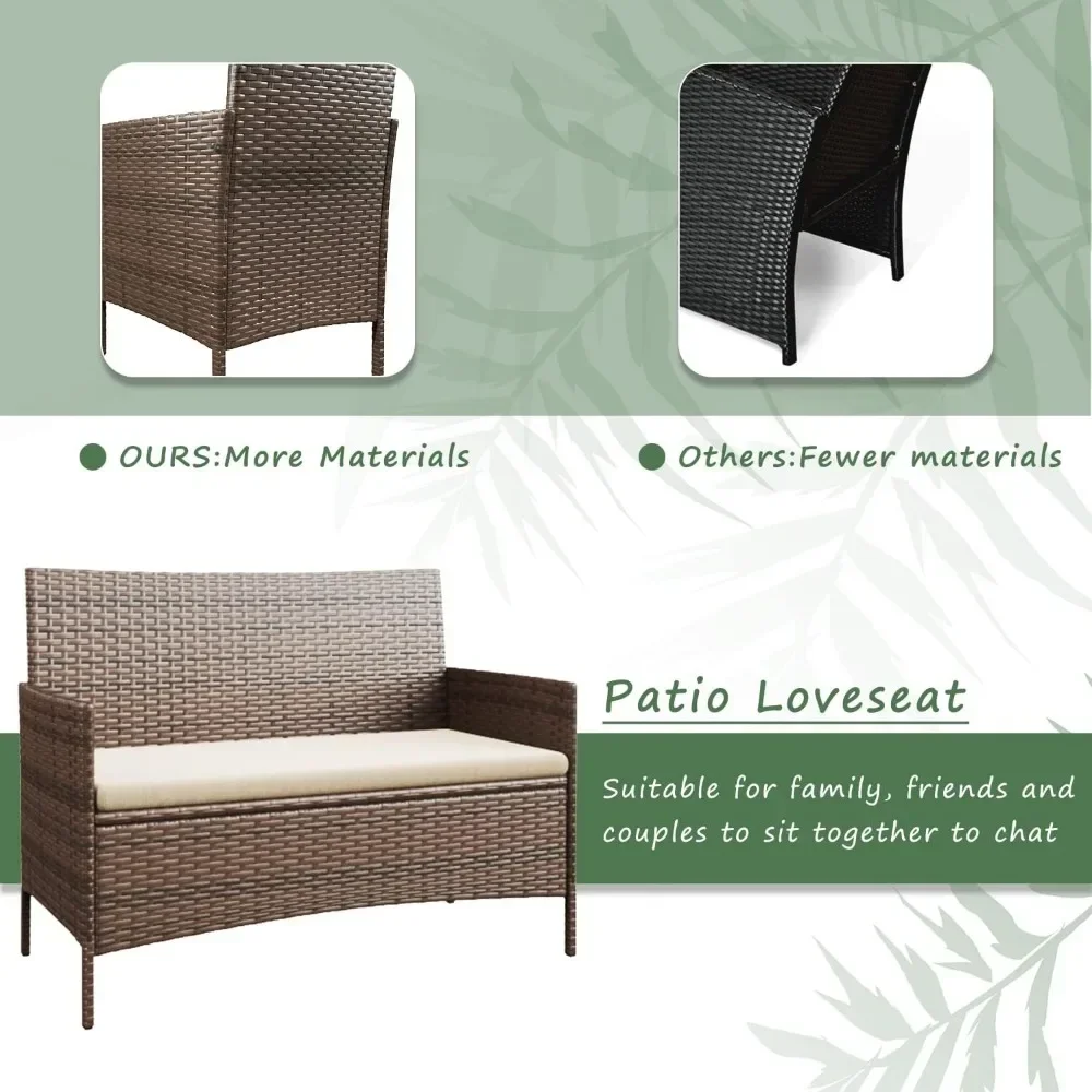 Outdoor Sofa Set of 4 with Soft Cushion and Glass Table Patio Furniture 4 Pieces Conversation Set Outdoor Wicker Rattan Chairs outdoor sofa set