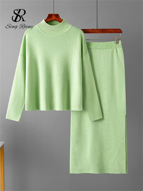 SINGREINY Fashion Autumn Sweater Two Pieces Suits Women Loose Warm Pullovers+Split Long Skirt 2024 Winter Casual Knitted Sets 3 SINGREINY Fashion Autumn Sweater Two Pieces Suits Women Loose Warm Pullovers+Split Long Skirt 2024 Winter Casual Knitted Sets 3
