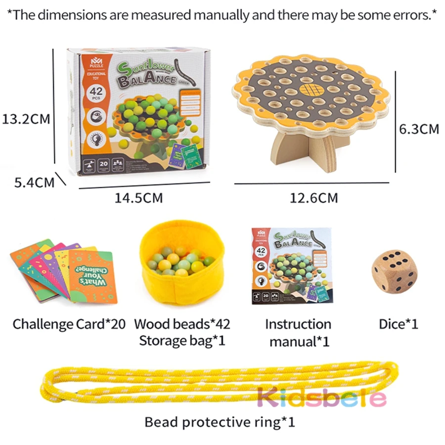 해바라기 밸런스 비즈 장난감 손과 눈의 협응력 및 집중력 발달 안전한 목재 소재 어린이를 위한 생일 선물